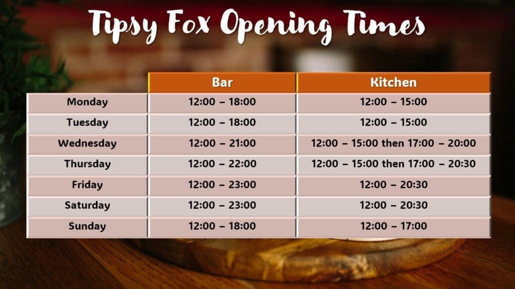 The Tipsy Fox opening times - Southwater pub