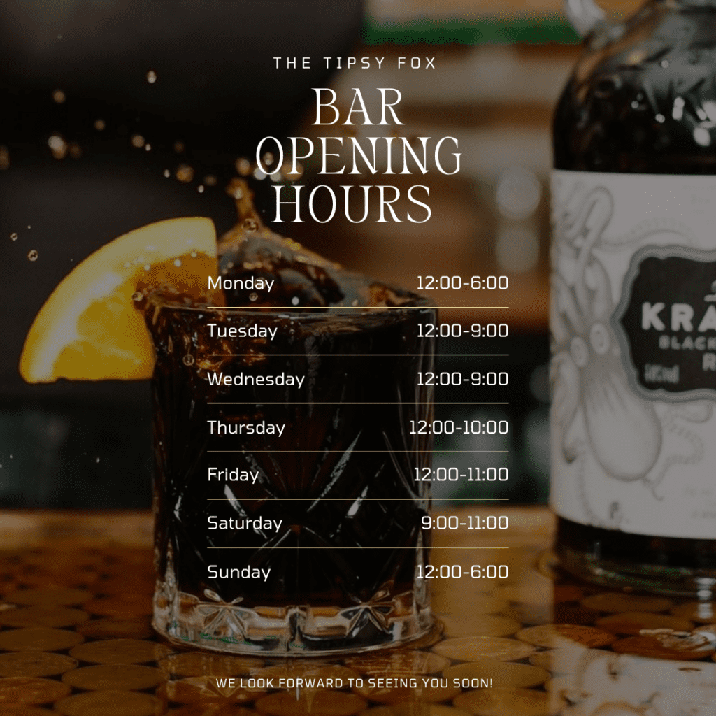 Bar opening times